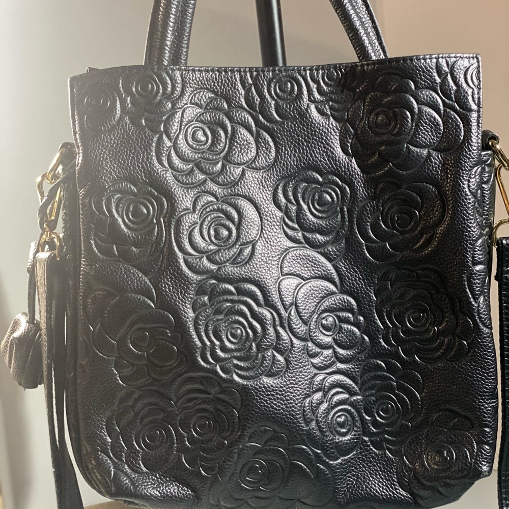 Elegant Black Embossed Tote Bag